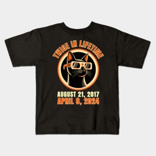 Totality 24 Twice In A Lifetime Total Solar Eclipse 2024 Tee Funny Cat Kids T-Shirt